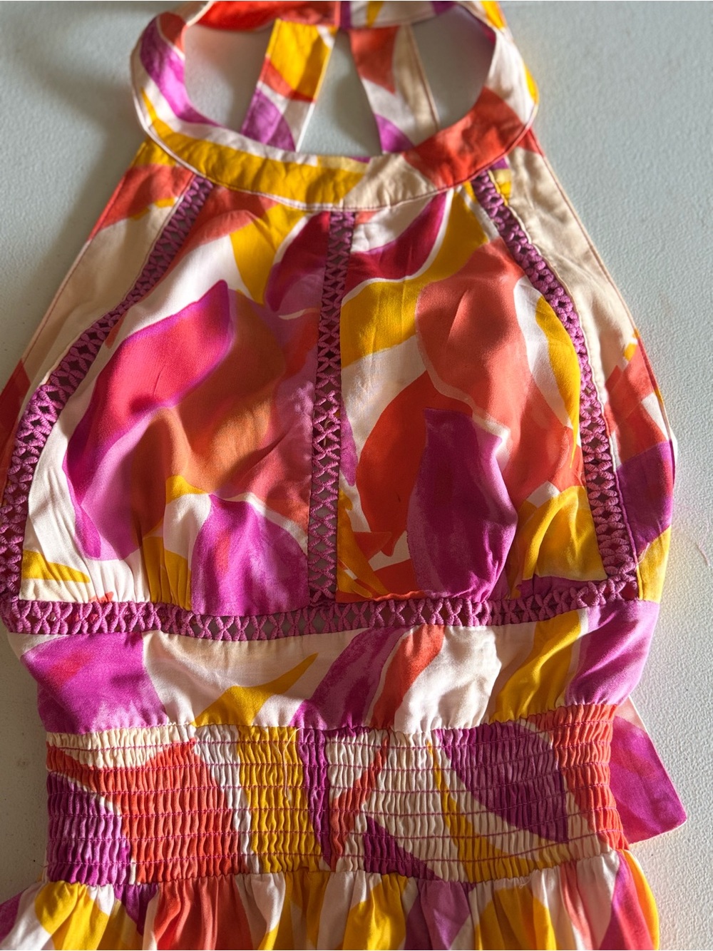 Anthropologie Abel the Label Halter High-Low Maxi Dress in Pink & Orange Print - Picture 10 of 12